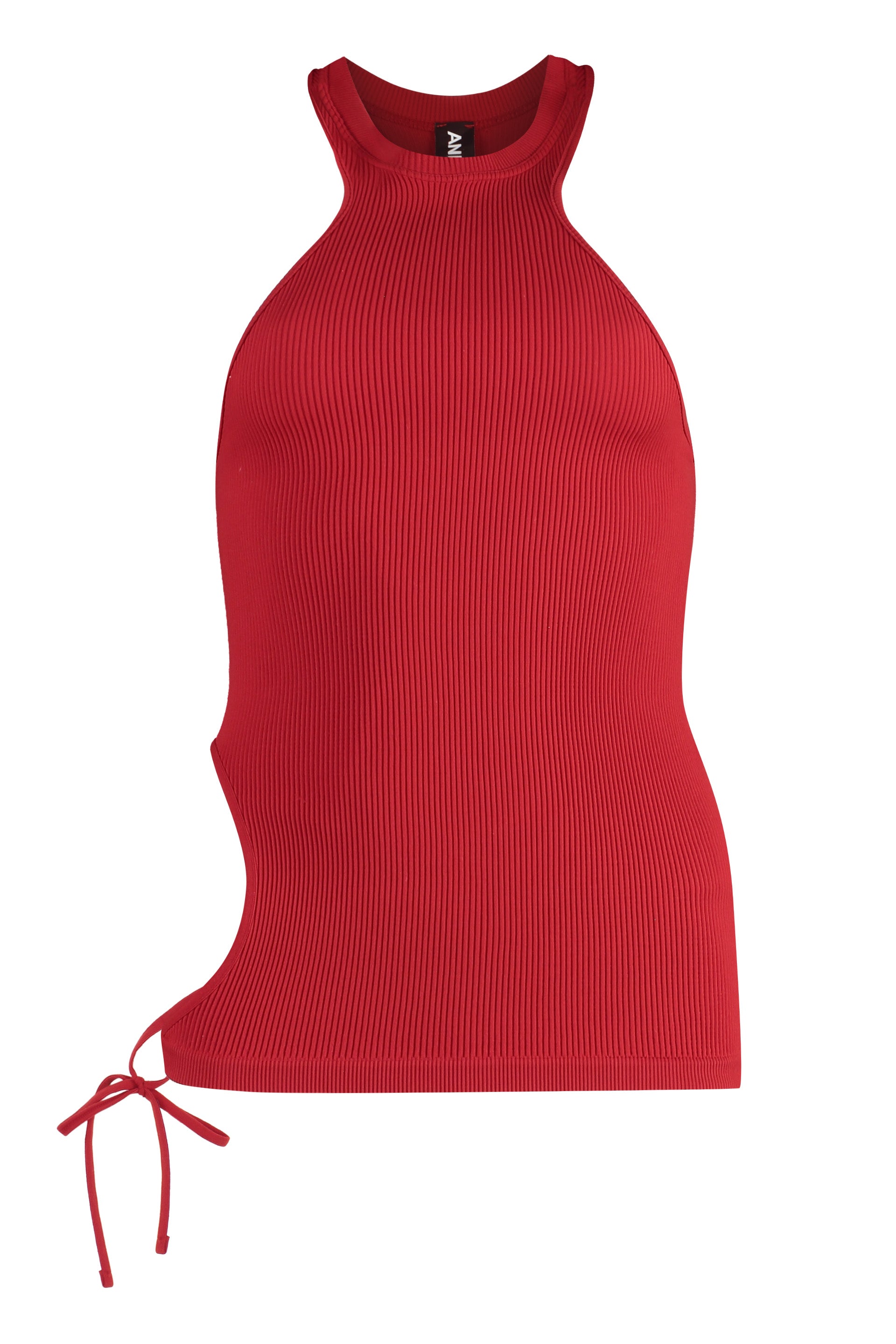 Ribbed Cut-Out Tank Top — Red