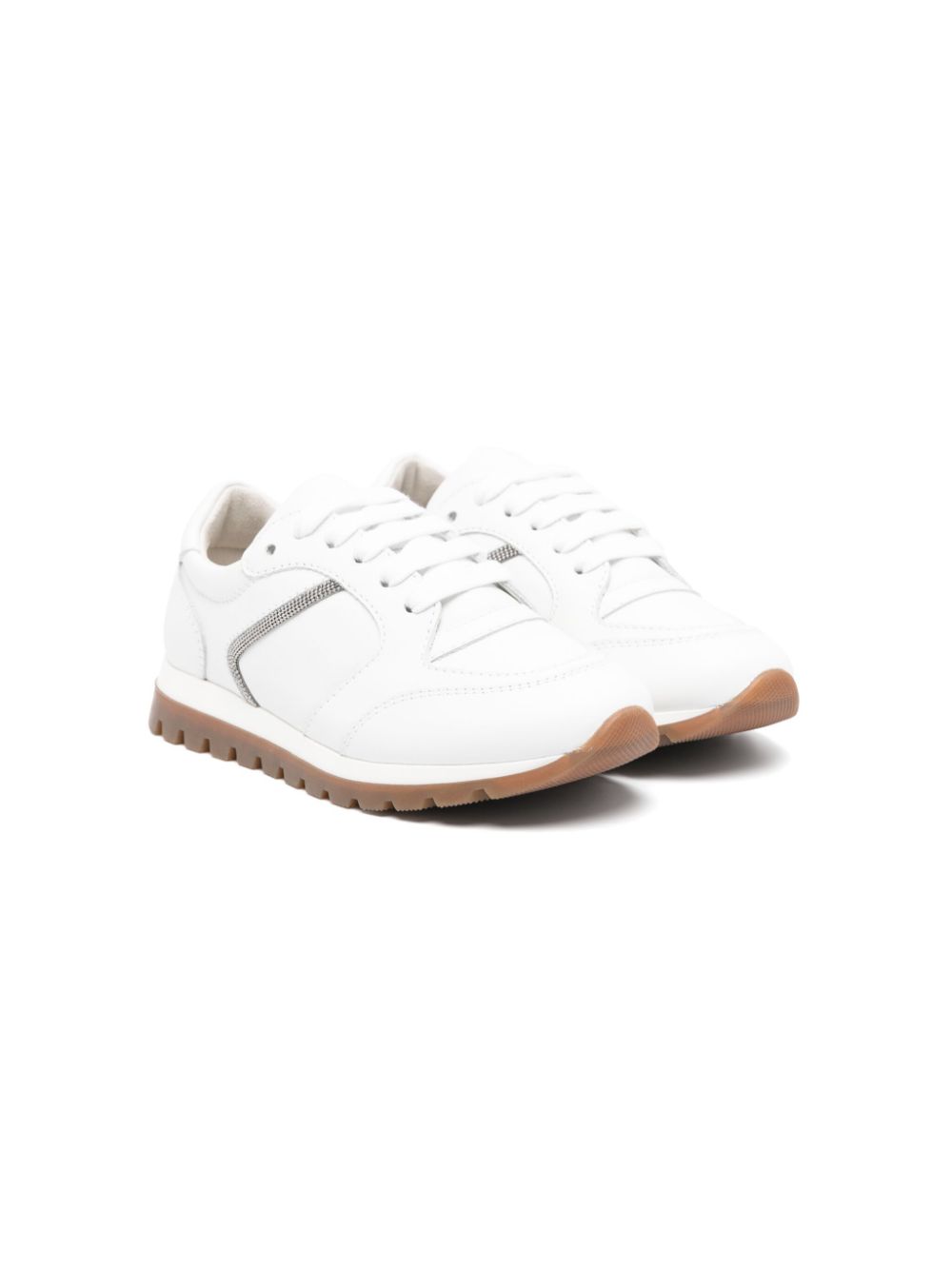 Monili-chain leather sneakers - White