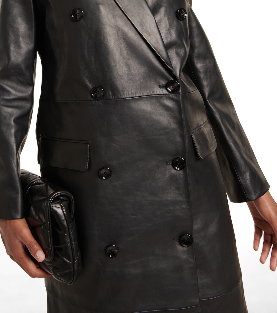 Double-breasted leather coat