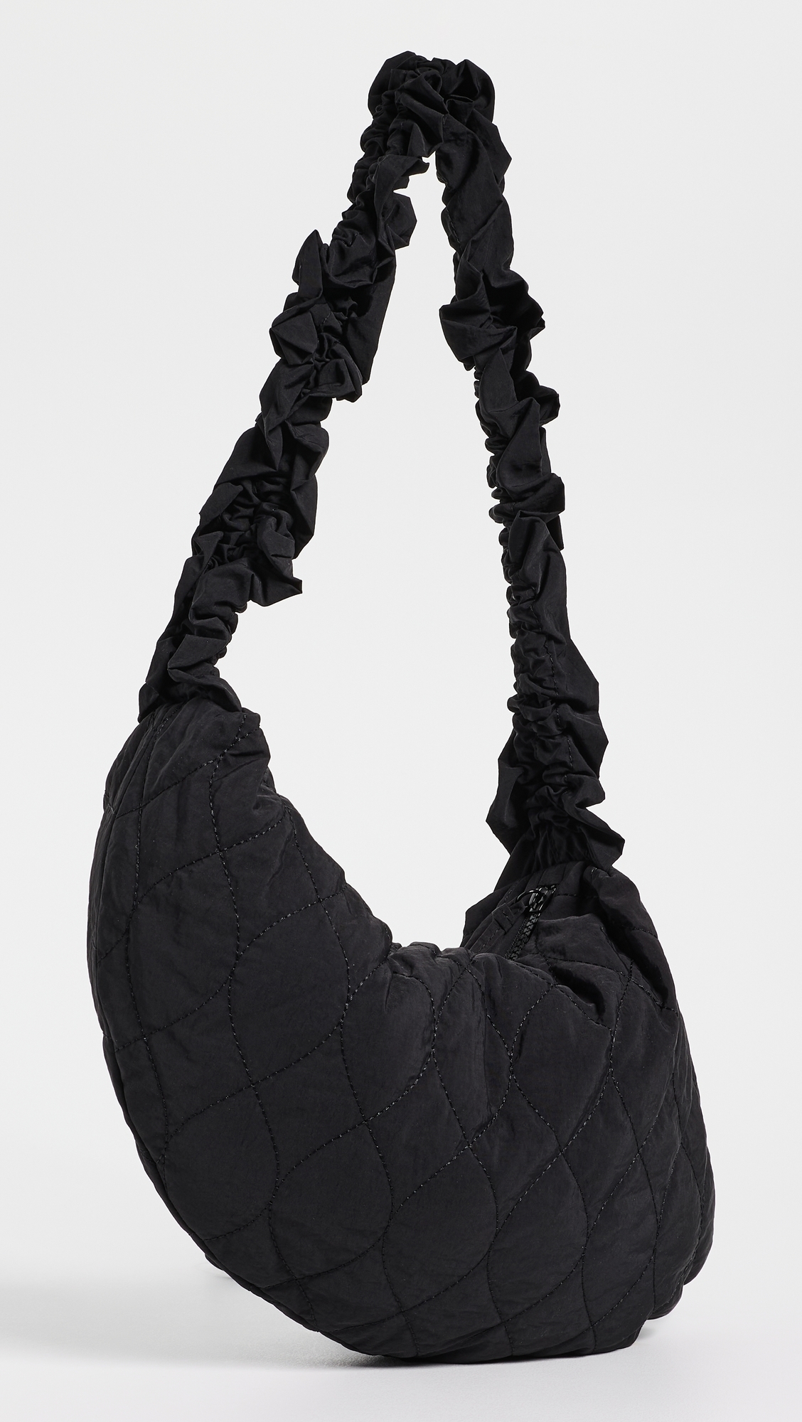 Embroidered Rose Ruched Kidney Bag Black One Size