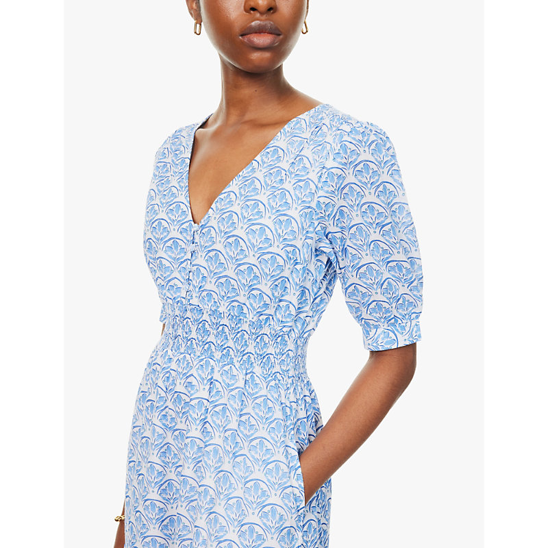 Womens White/blue Billie Short-sleeve Organic-cotton Maxi Dress