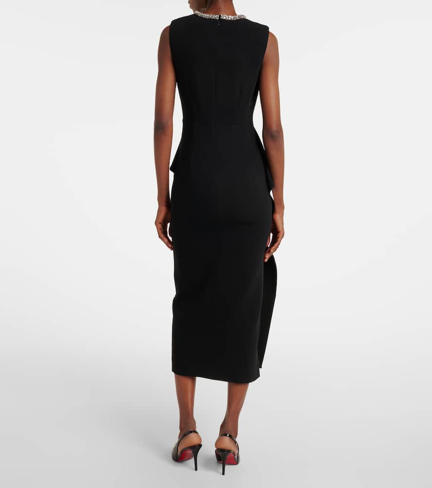 Embellished peplum satin crêpe midi dress