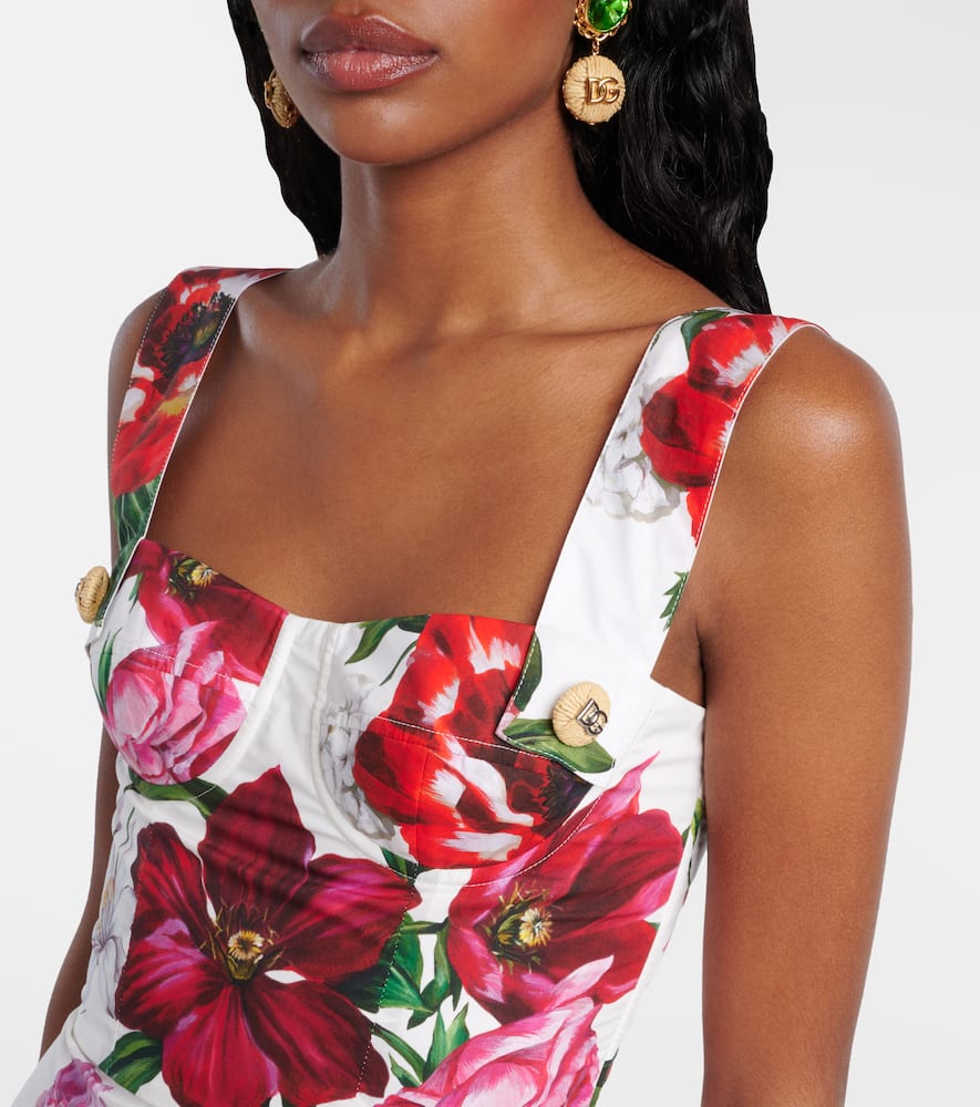 Floral cotton poplin bustier dress