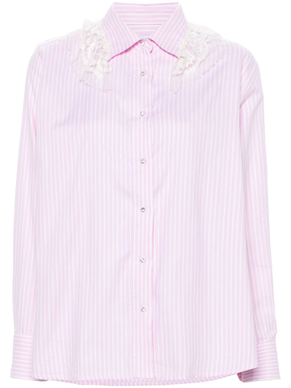 Lace-detail striped shirt - Pink