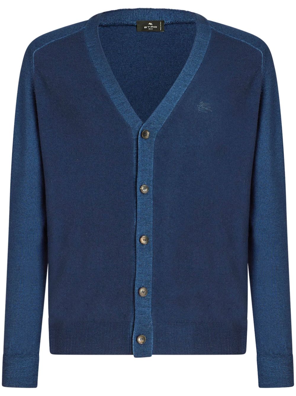 Logo-embroidered virgin-wool cardigan - Blue