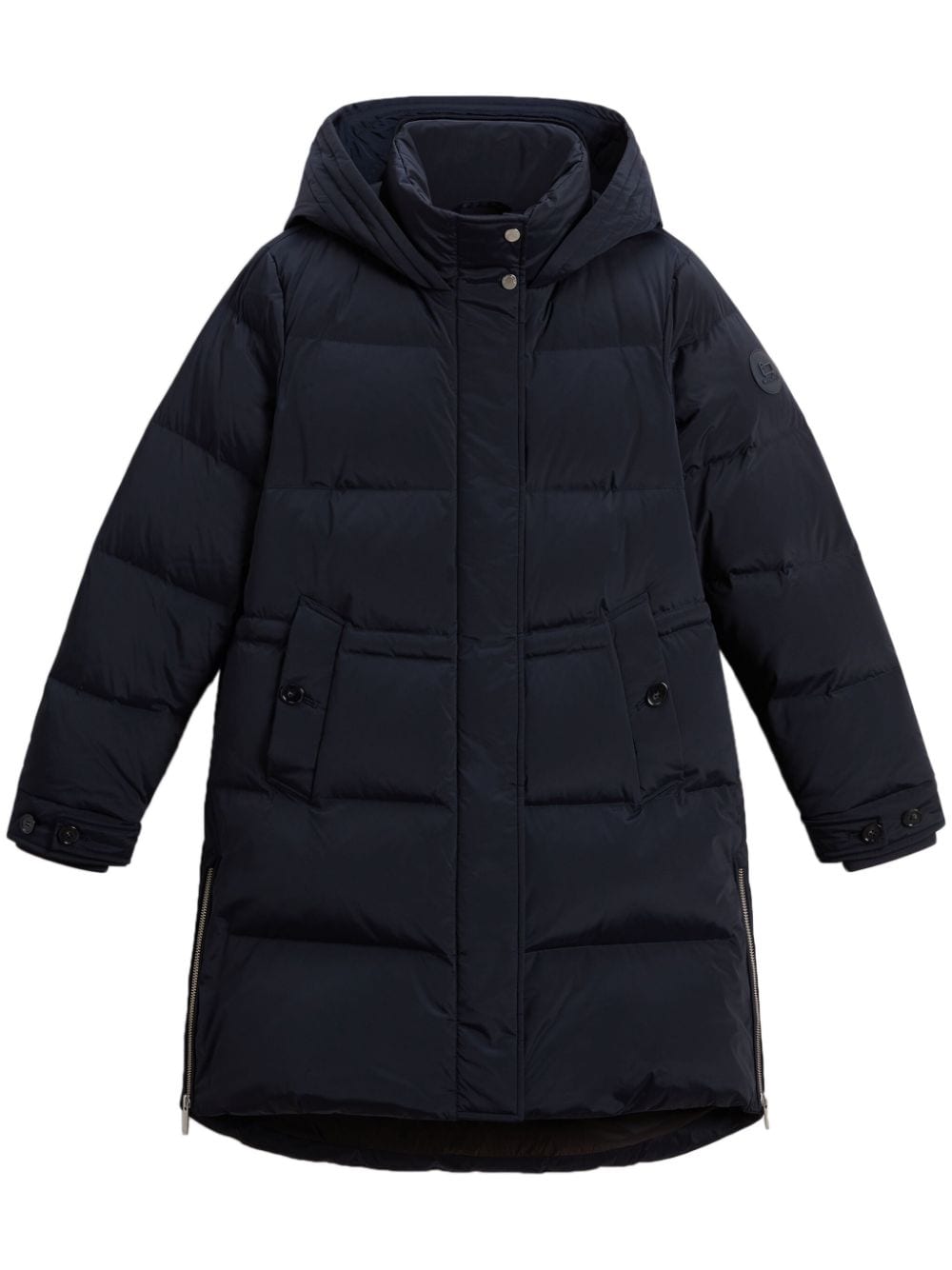 Womens Navy Blue Quilted Down Jacket With Hood