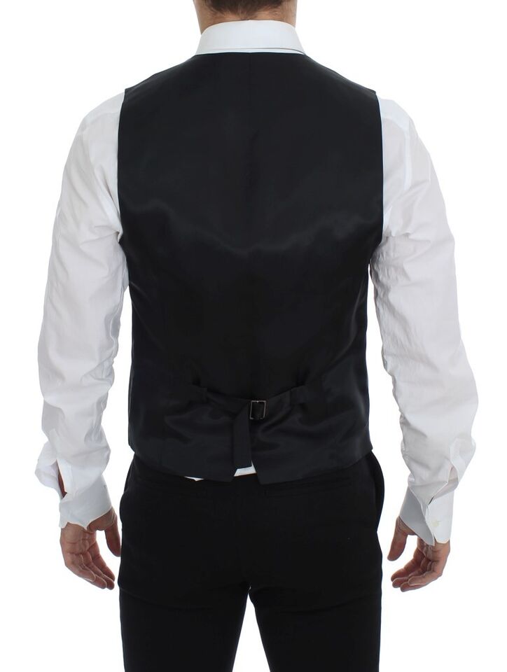 Black Striped Wool Vest — Black