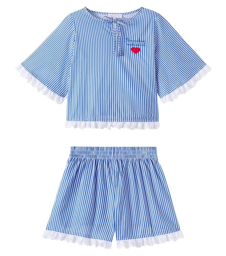 Striped cotton muslin top and shorts set