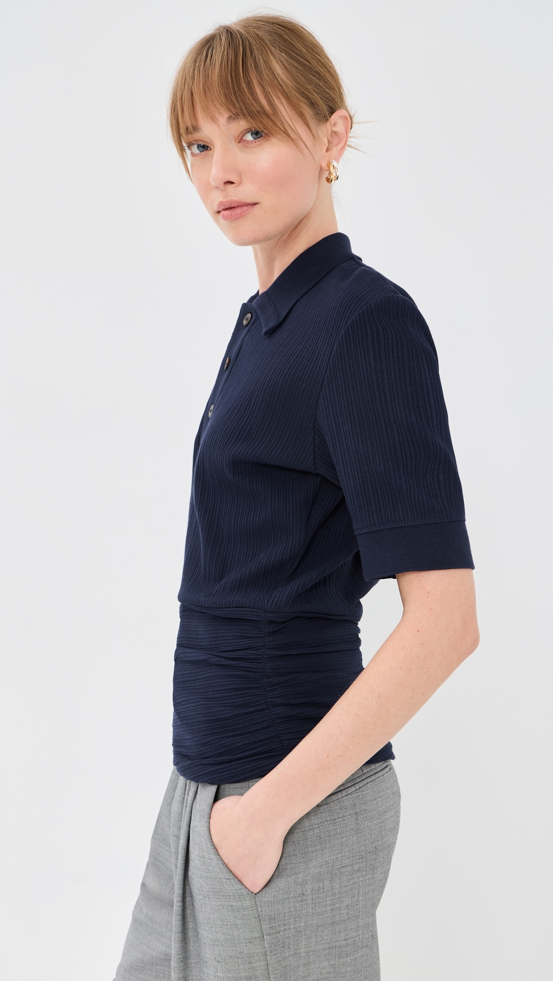 Twist Detail Polo Top Navy