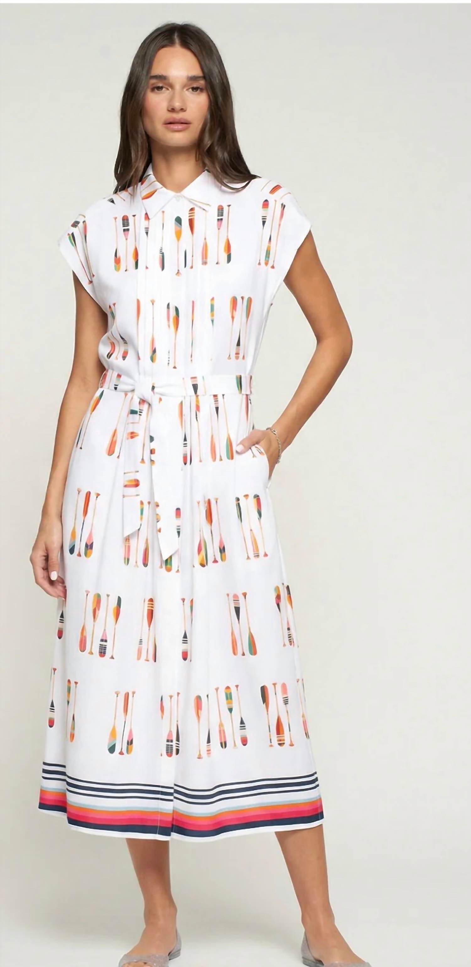 Remos Algodon Dress In White With Oars Print