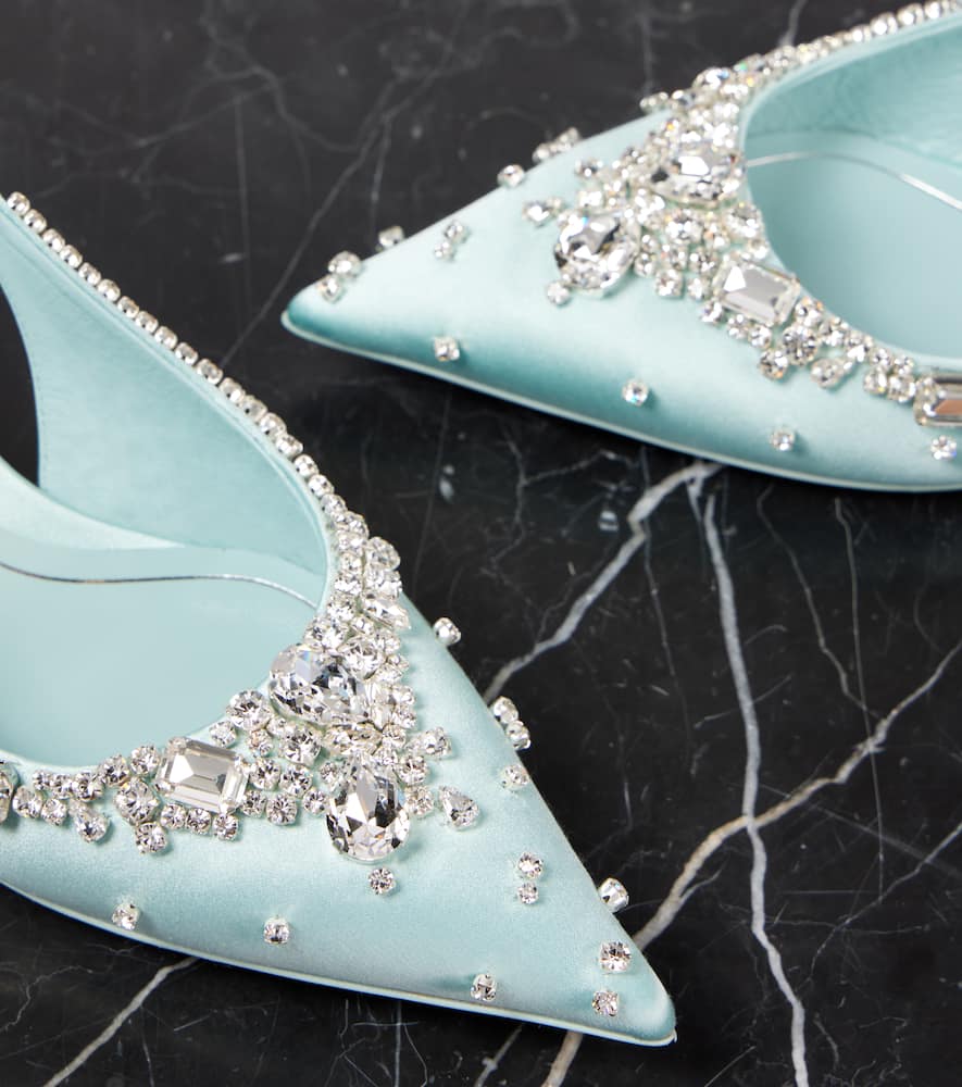 Gucci Crystal-embellished satin slingback pumps