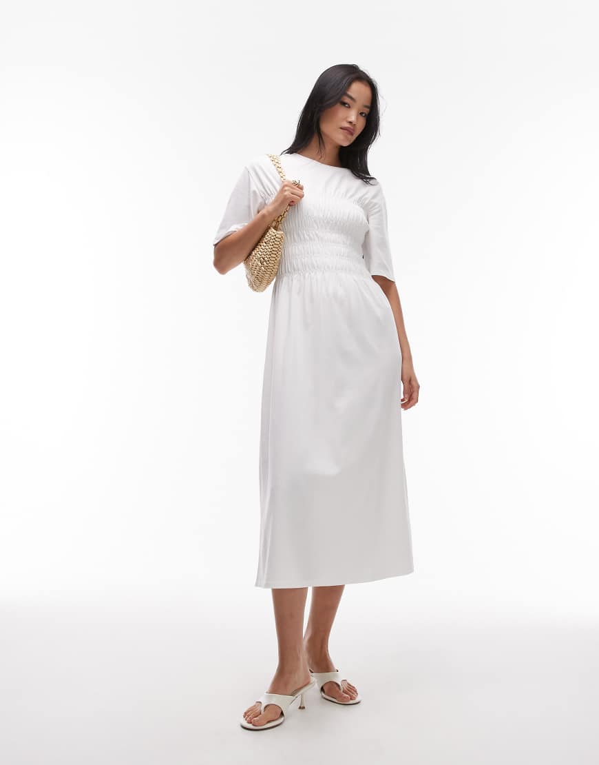 & Other Stories jersey midaxi dress with ruche corset detail in white