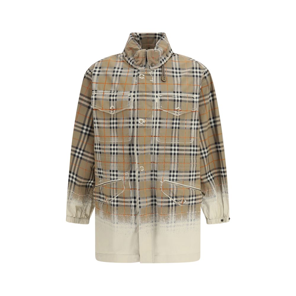 Faded Check Cotton Gabardine Coat — Beige