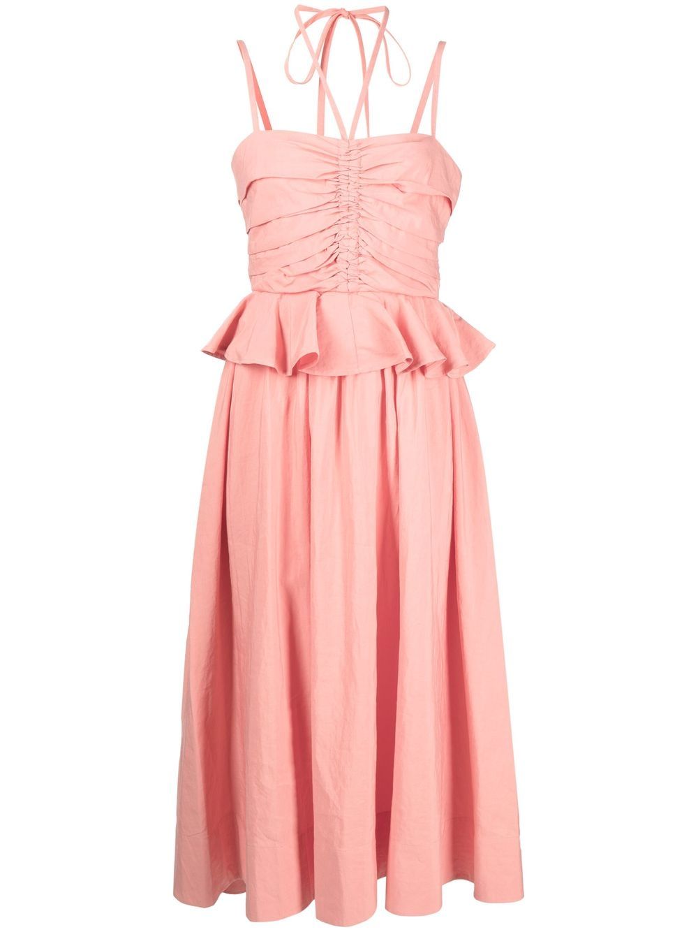 Halterneck ruffled midi dress - Pink