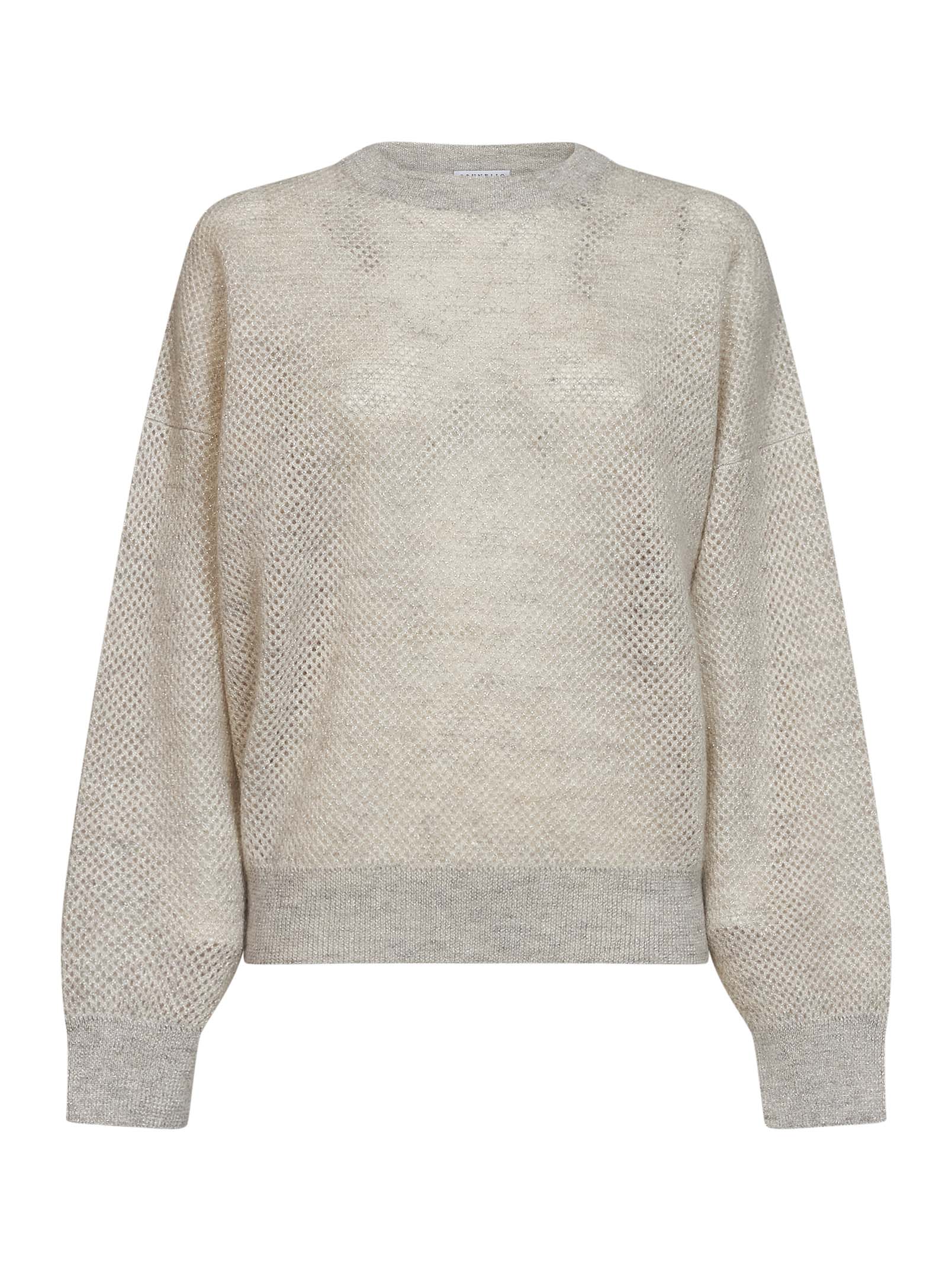 Double-Knit Openwork Net with Lamé Sweater — Beige
