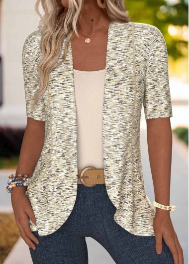 Modlily Light Coffee Open Front 3/4 Sleeve Coat