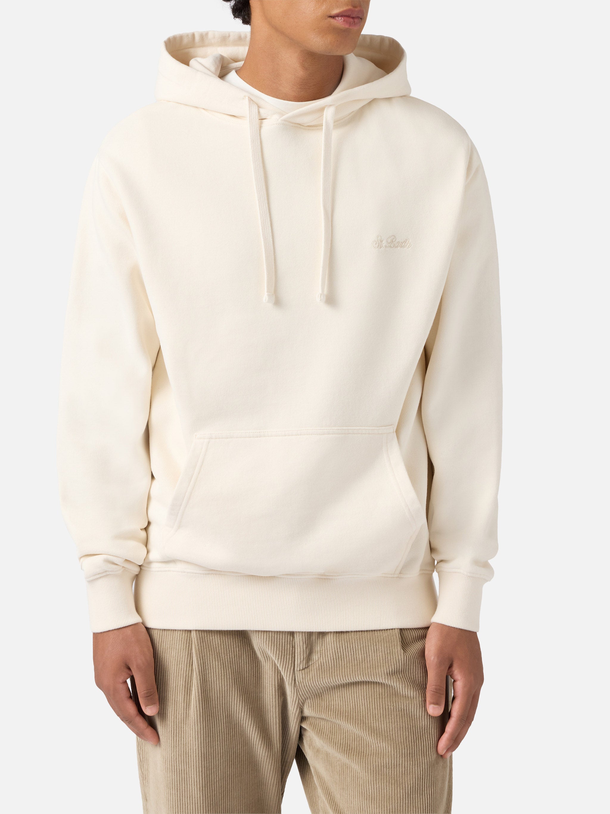 Tribeca Cotton Hoodie Cream With St. Barth Embroidery White Sweatshirt - Men