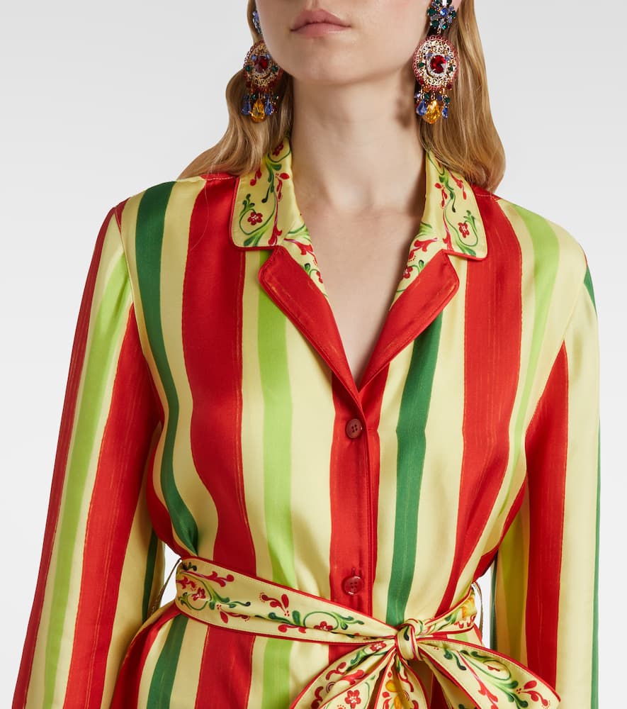 Belted striped silk shirt