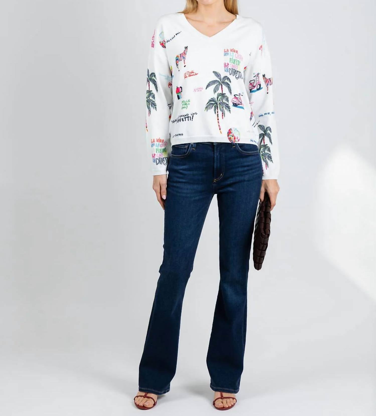 Martina Print V-Neck Sweater In Quirky