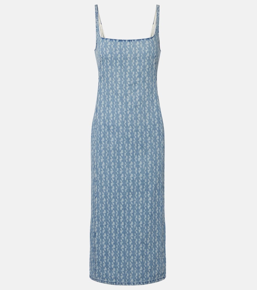 Printed denim midi dress