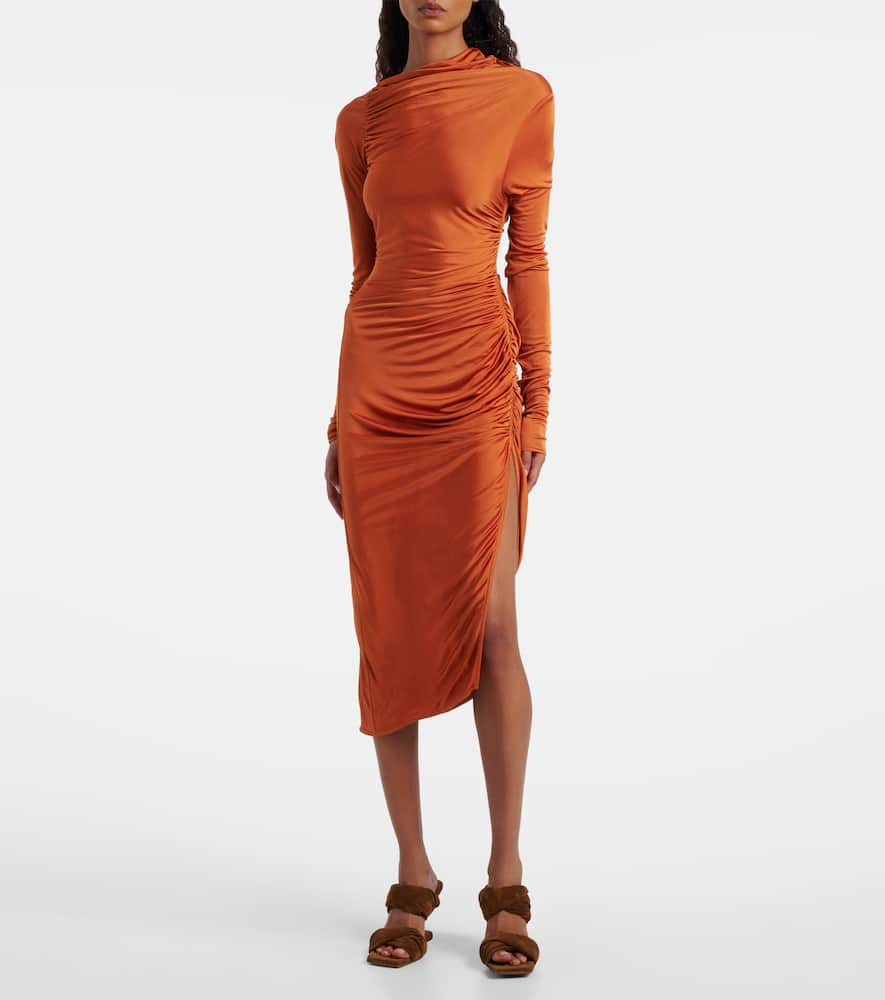 Svita ruched satin jersey midi dress