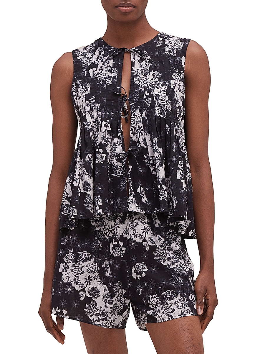 Women's Flowers Of Time Pleated Cami & Shorts Set - Flowers Of Time Black