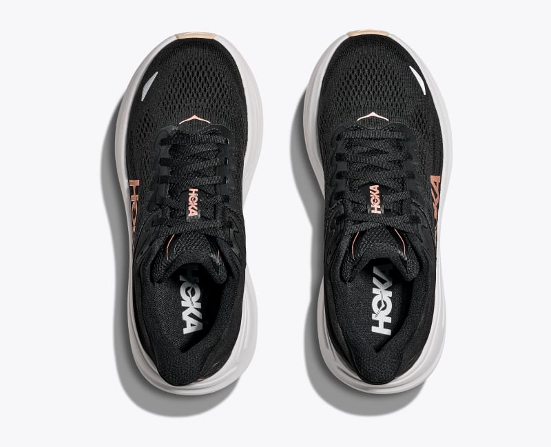 HOKA Women's Bondi 9 Shoes in Black/Rose Gold