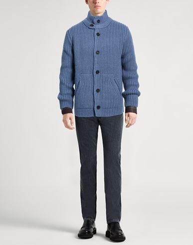 Man Cardigan Slate blue Size M Merino Wool, Polyamide