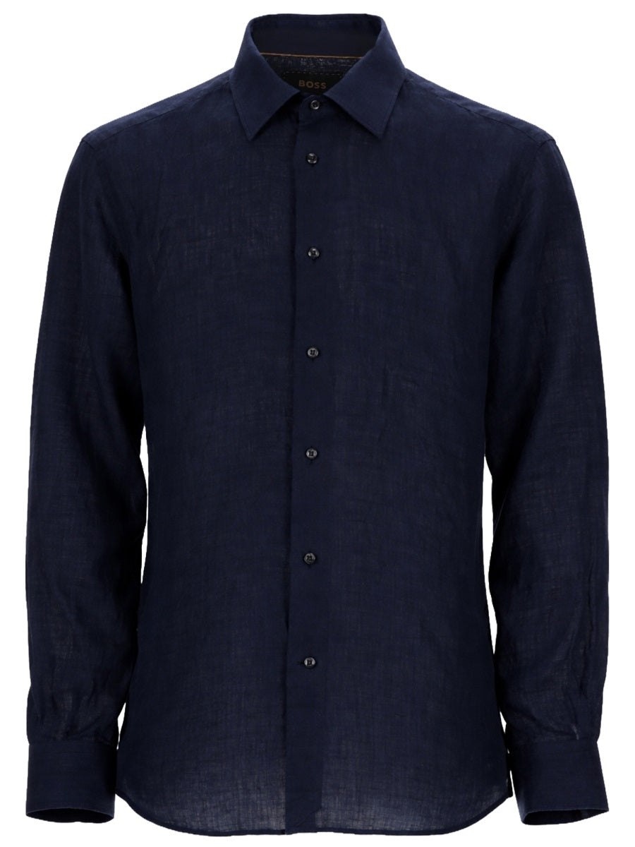 L-Hays-Kentw-C Long-Sleeve Tailored Linen Shirt