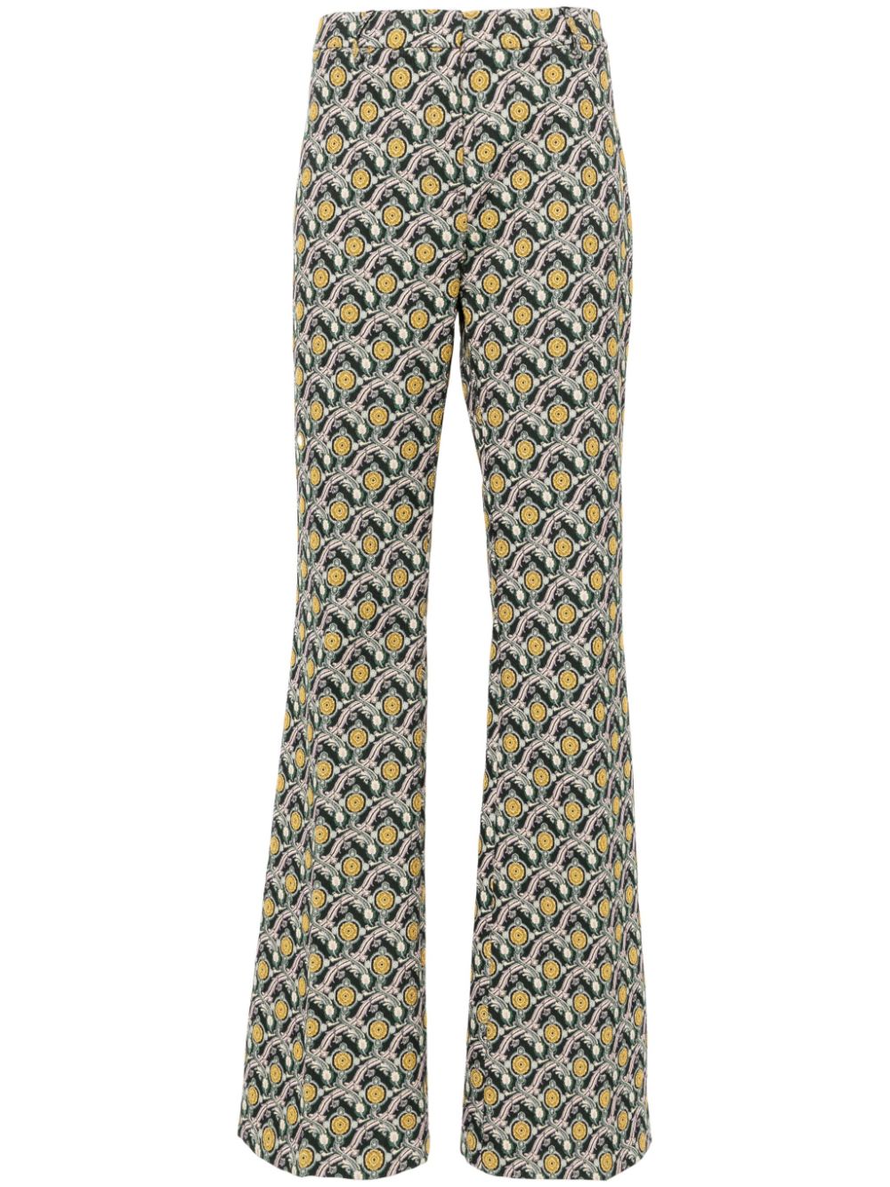 Patterned-jacquard flared trousers - Green
