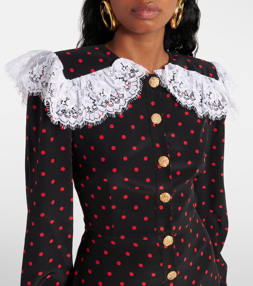 Polka-dot lace-trimmed silk minidress