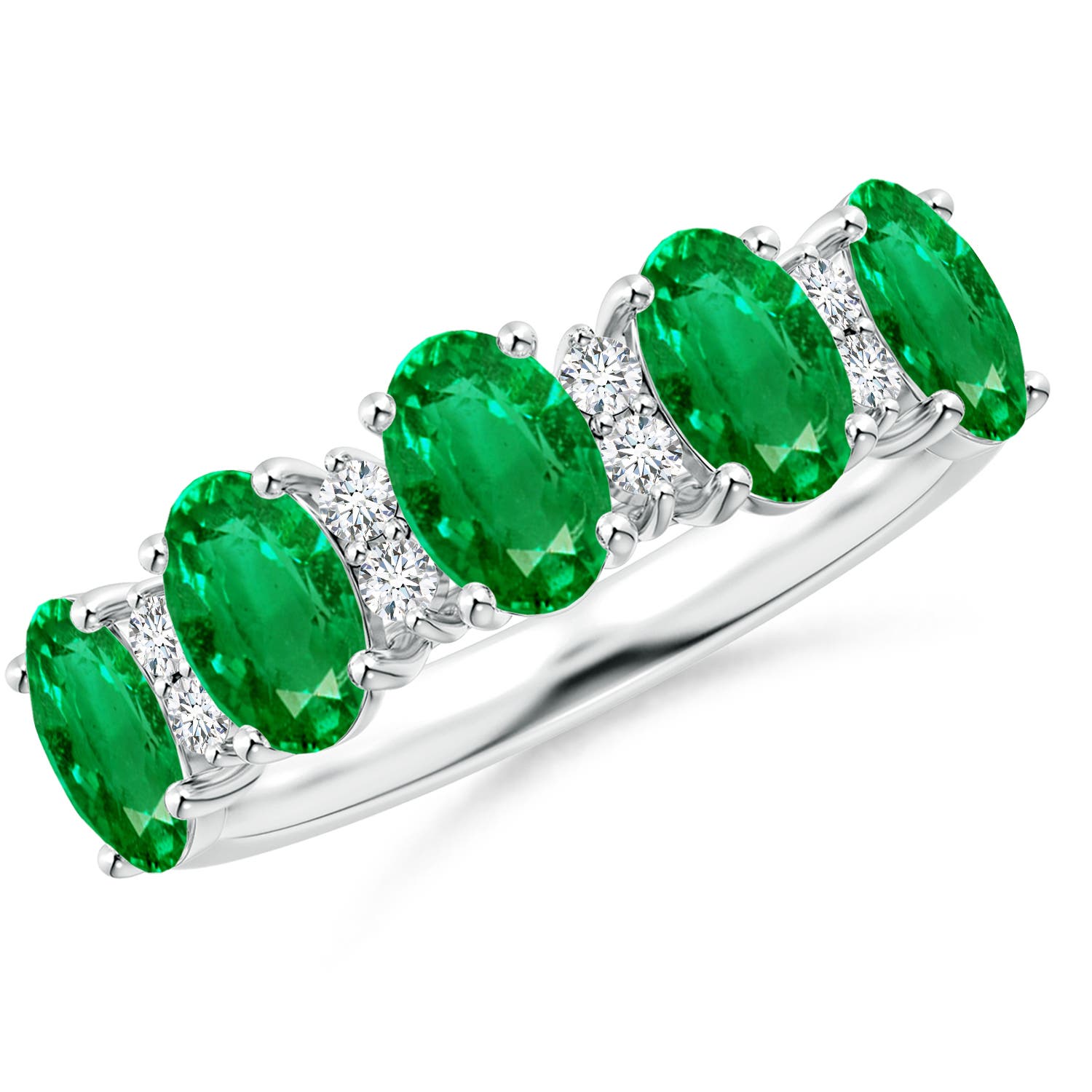 Angara 2.0 Carats Five Stone Emerald and Diamond Wedding Ring in Platinum