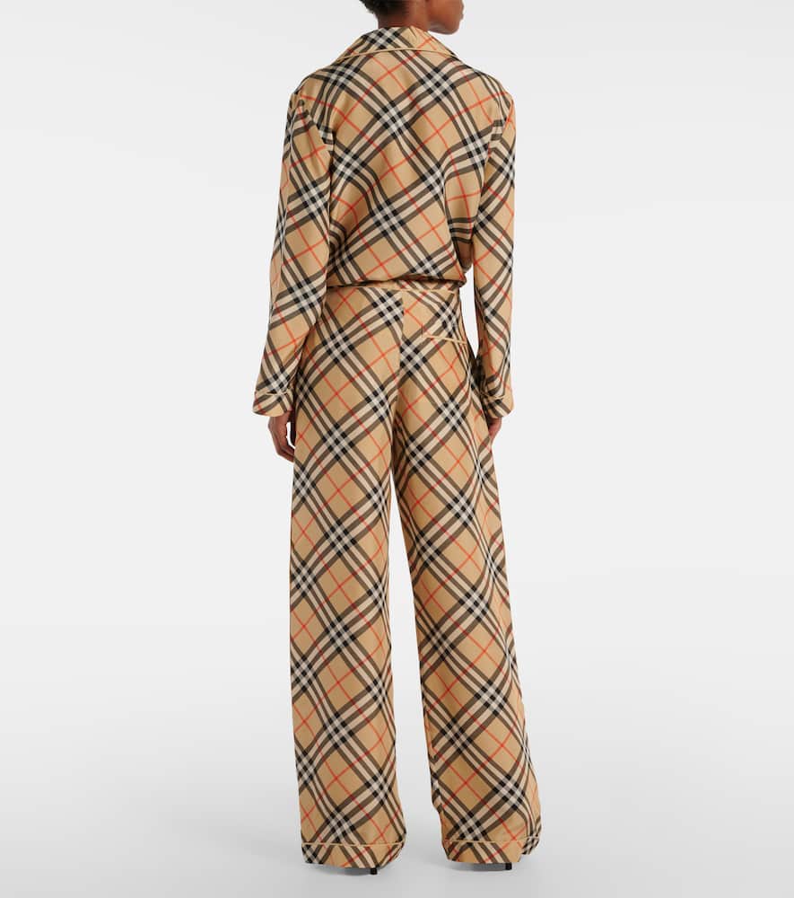 Check silk wide-leg pants