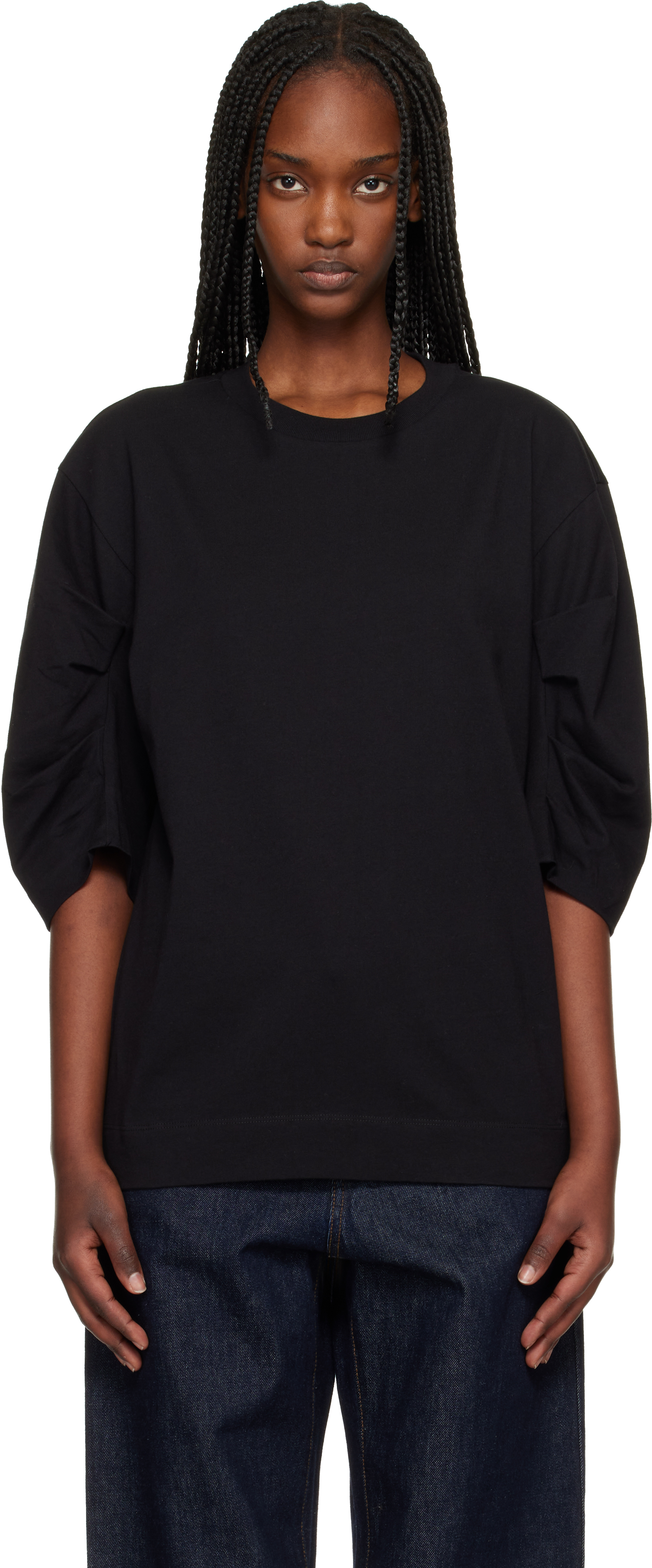 Black Pleated Sleeve T-shirt