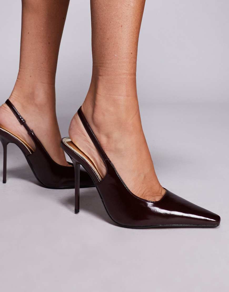 Chisel toe slingback court heel in burgundy-Red