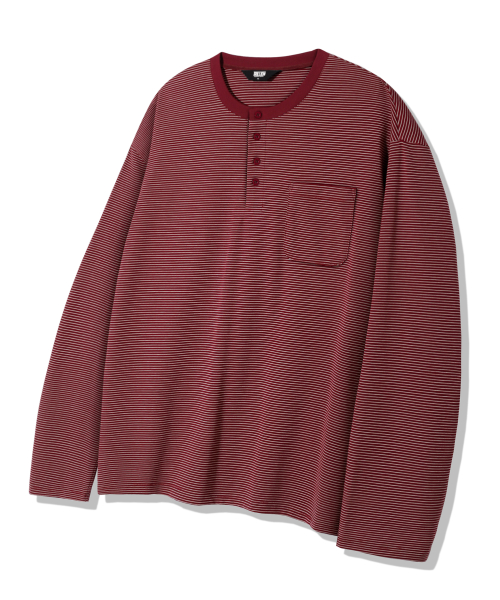 Thin Stripe Pocket Henry Neck Long Sleeve_4color