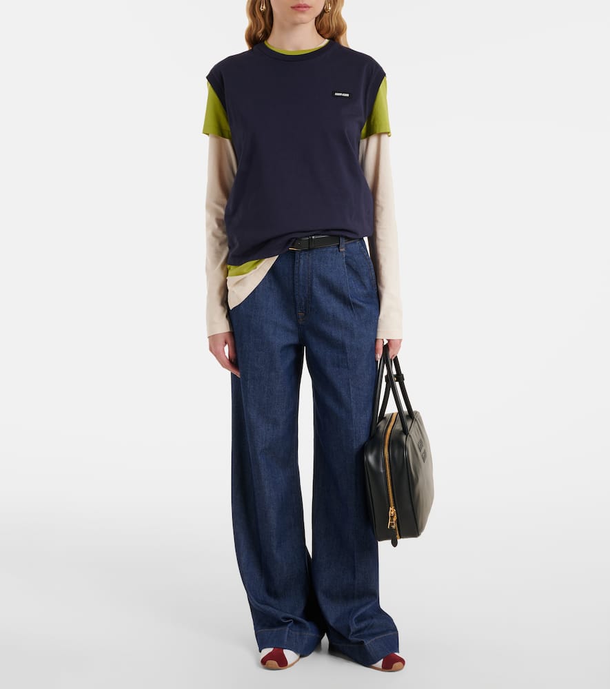 Pleated high-rise wide-leg jeans