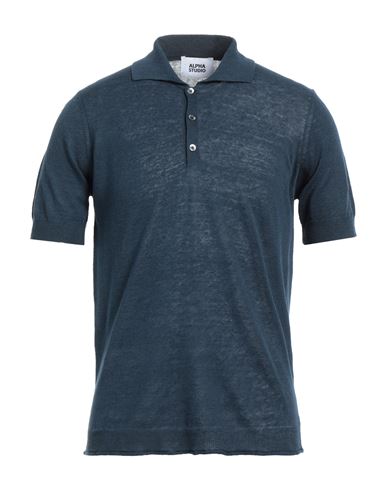 Man Polo shirt Midnight blue Size 36 Linen, Cotton
