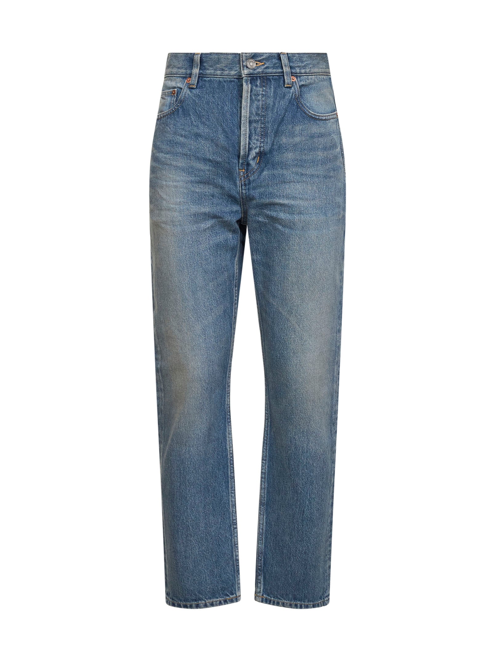 High-Rise Cropped Denim Jeans — Blue