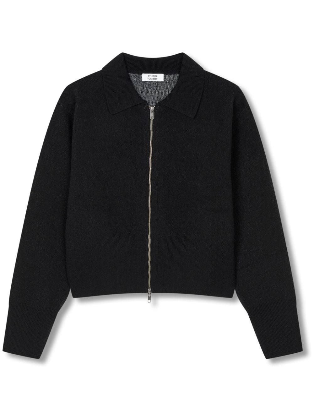 Classic-collar zip-up cardigan - Black