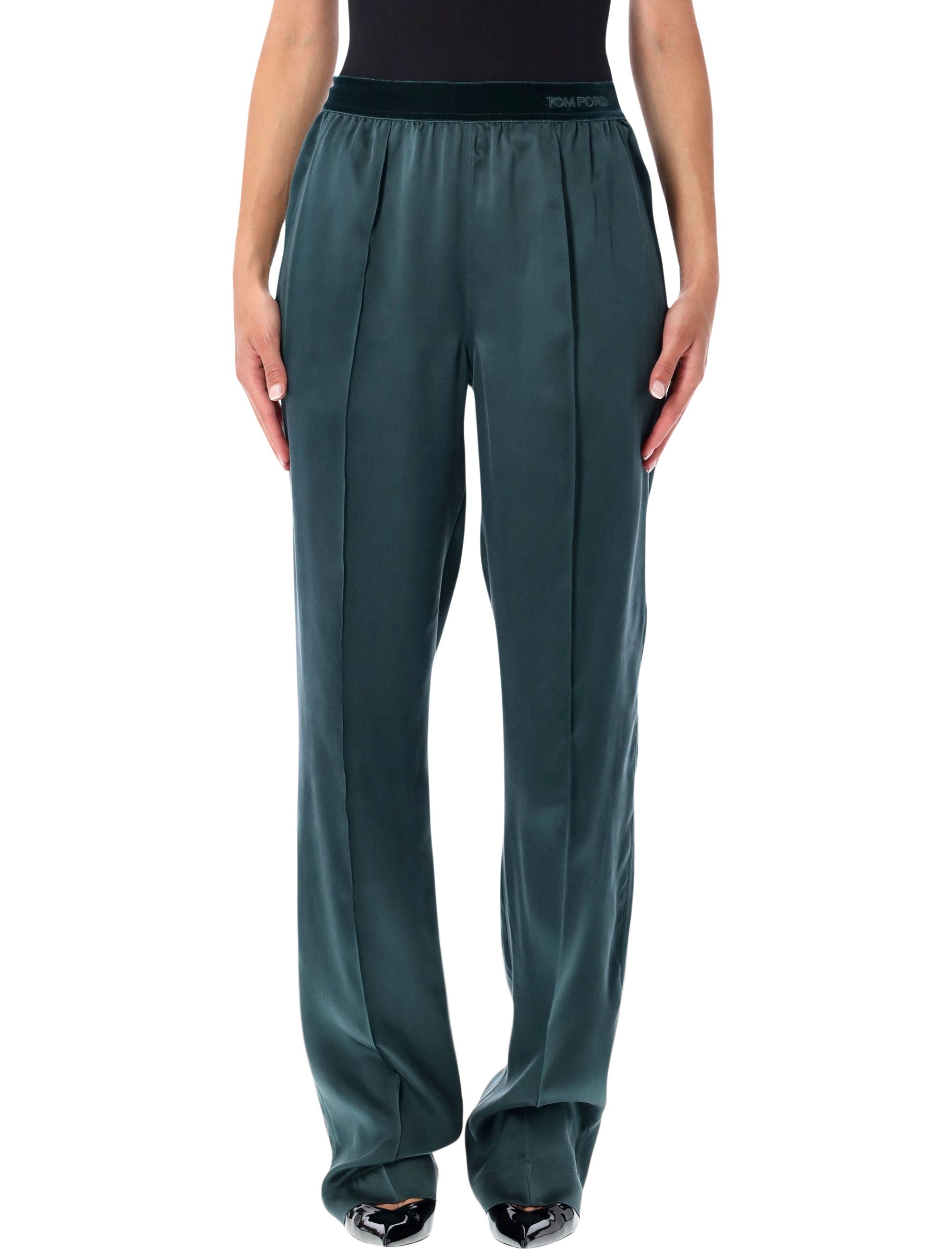 Silk-Trim Stretch Trousers