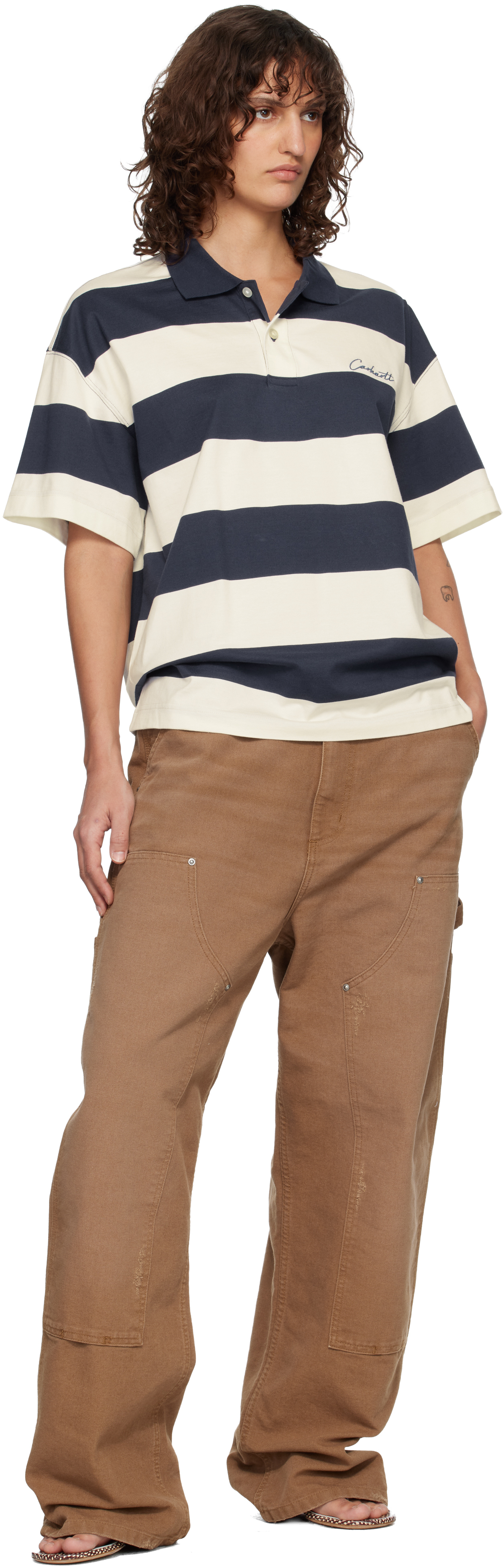 White & Blue Short Sleeve Delray Stripe Polo