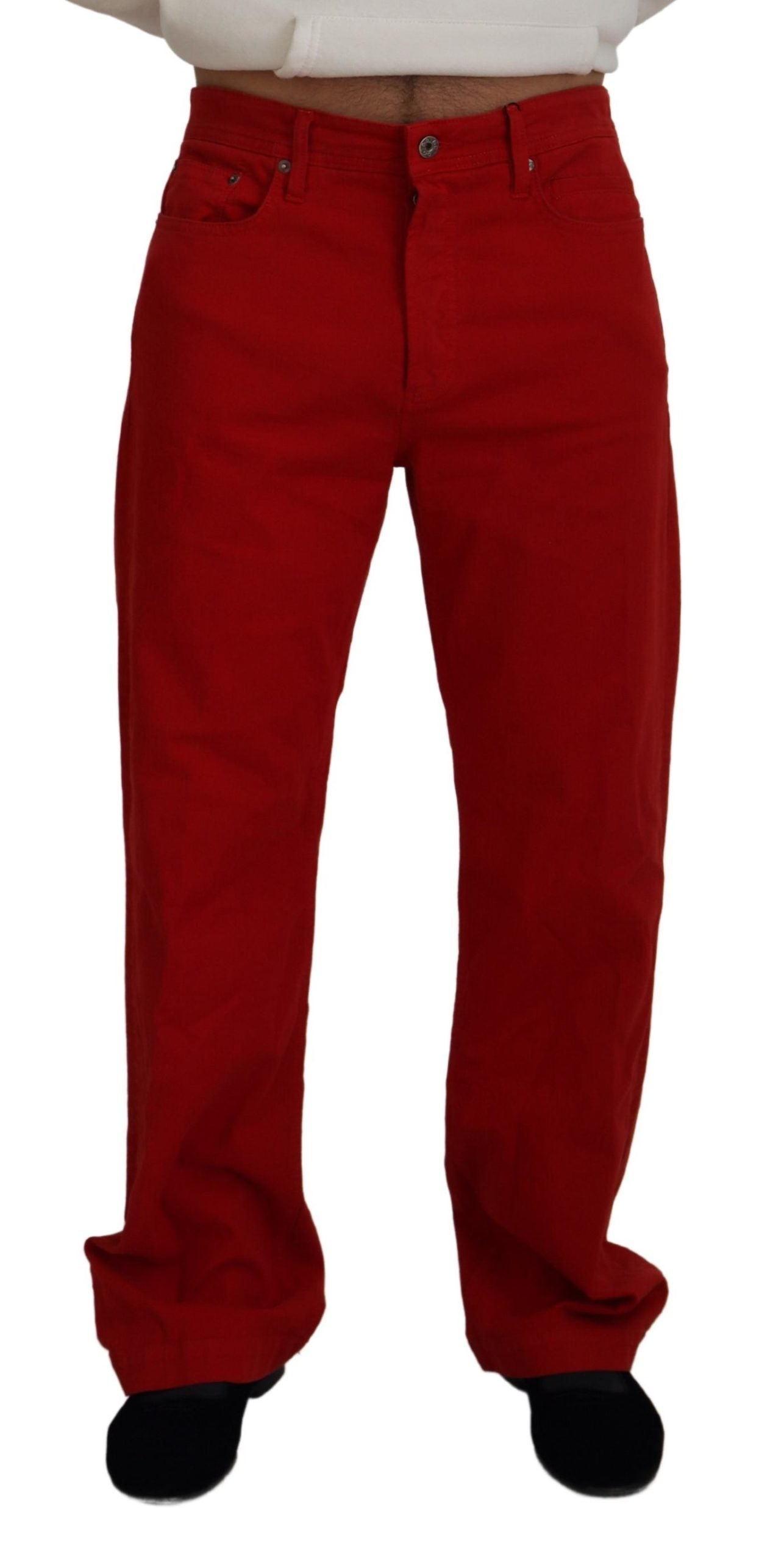 Cotton Straight Fit Jeans — Red