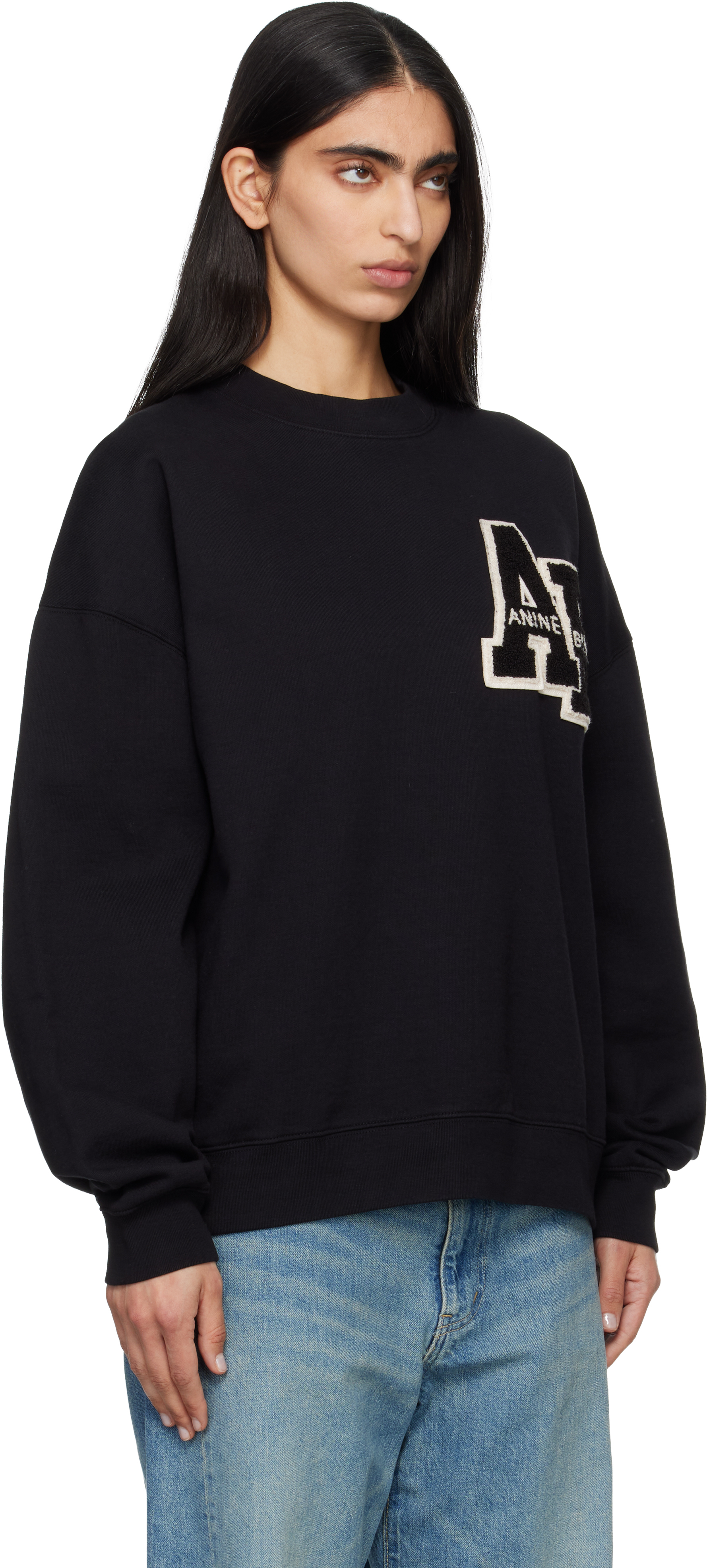 Black Miles Oversized Letterman Sweatshirt