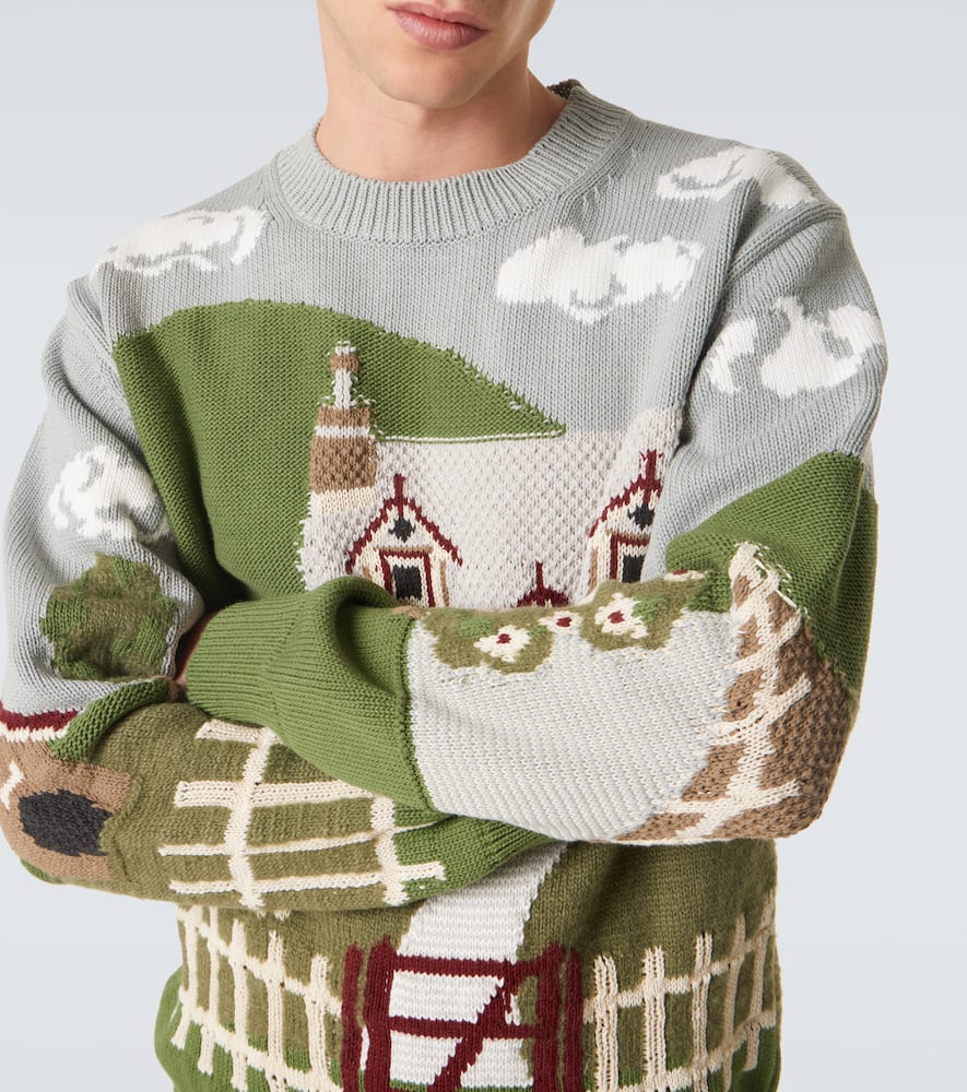 Intarsia cotton and wool sweater