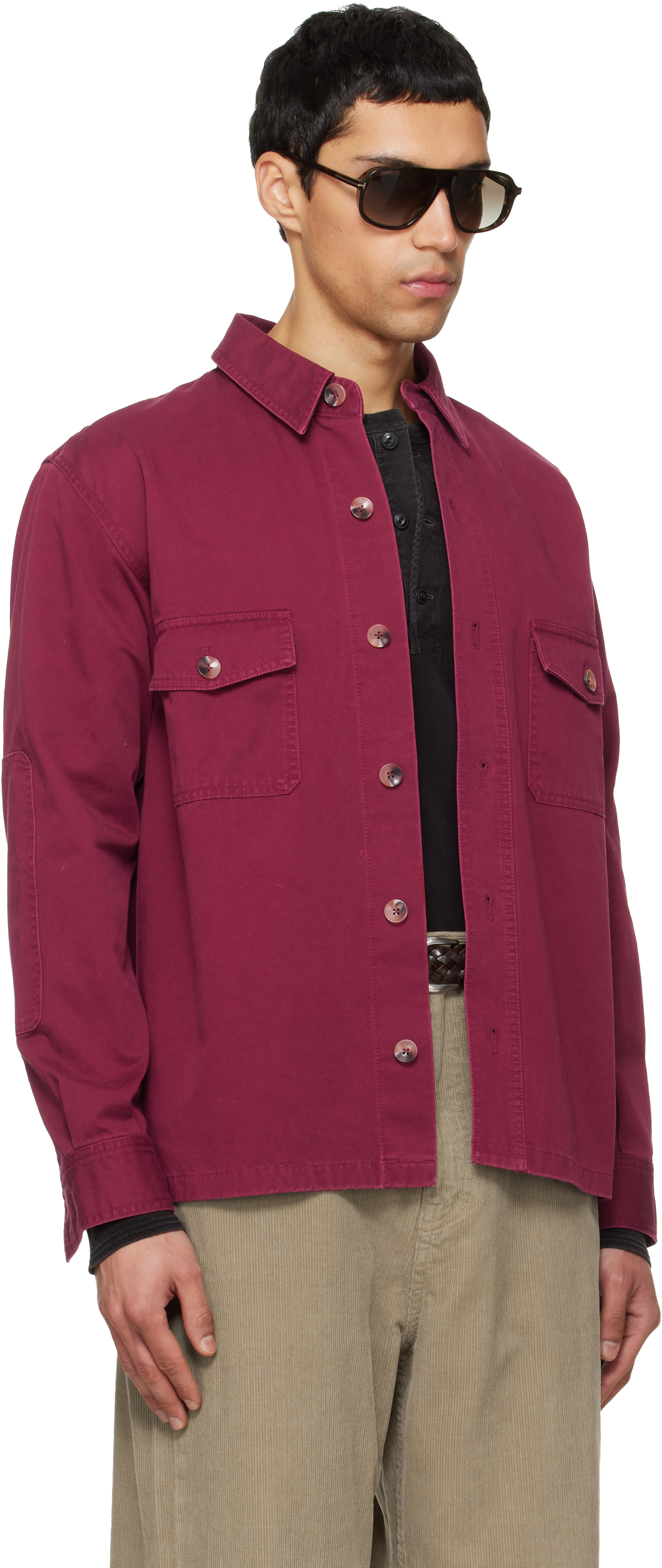 Red Washed Cotton Twill Overshirt