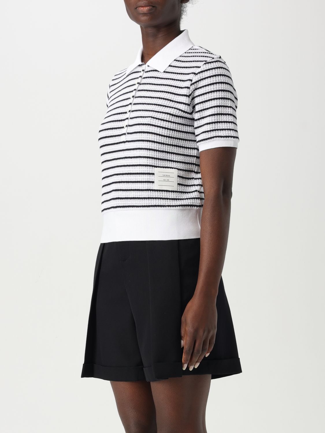 Striped textured-knit polo shirt - White