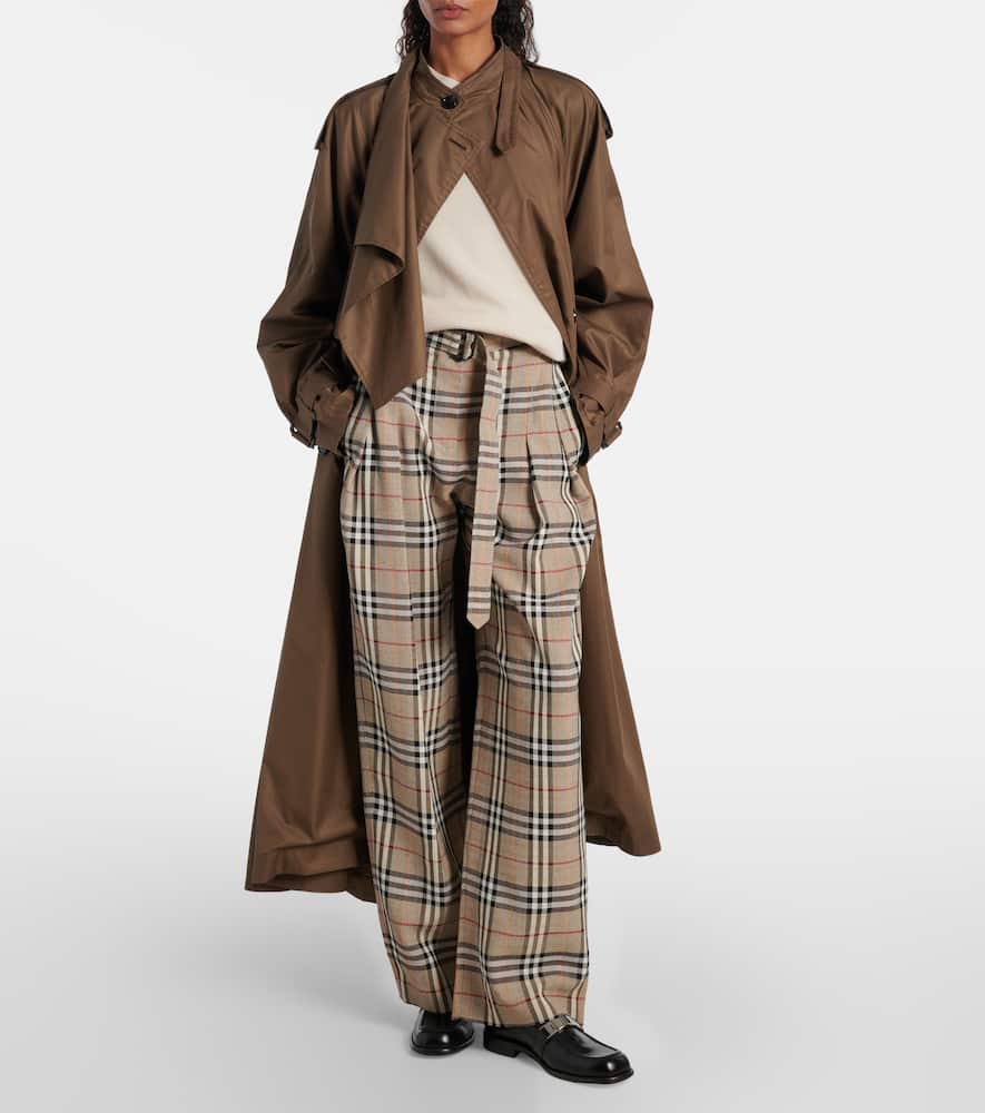 Check belted wide-leg pants