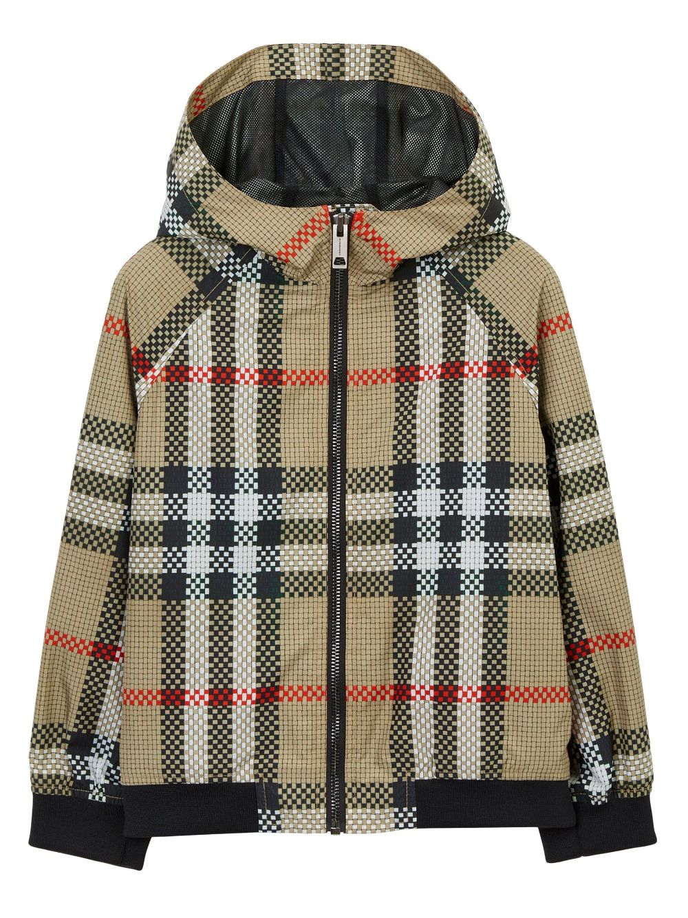 Check-pattern zip-up hooded jacket - Neutrals