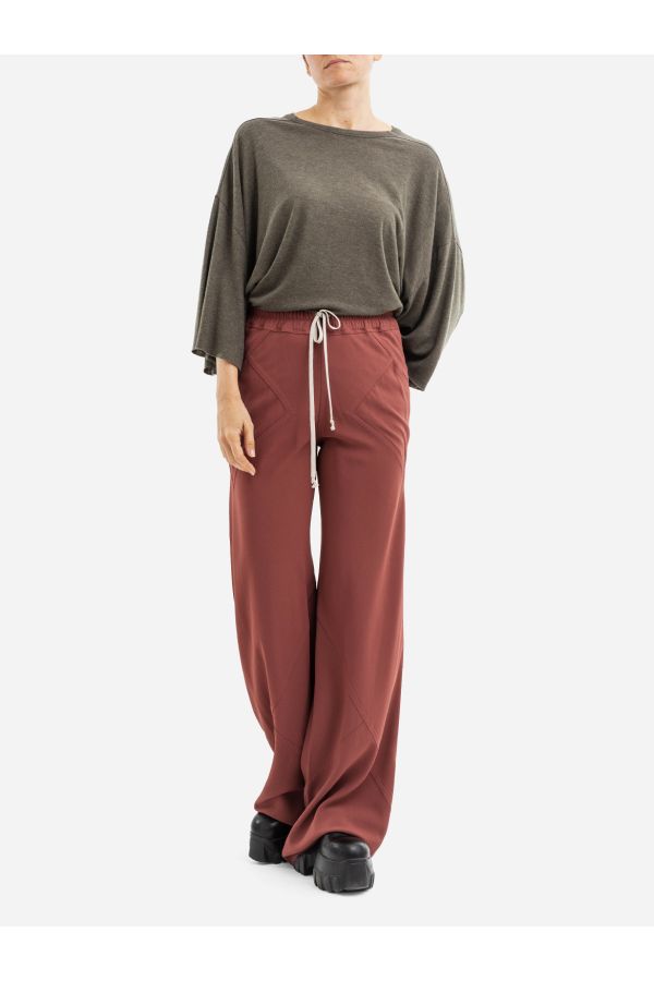 Drawcord Wide-Leg Trousers — Red